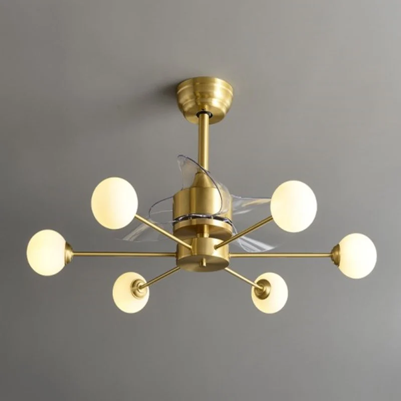 Éclairage semi-encastré en forme de boule de verre opalin de 34 po de largeur, ventilateur de plafond télécommandé en lait...