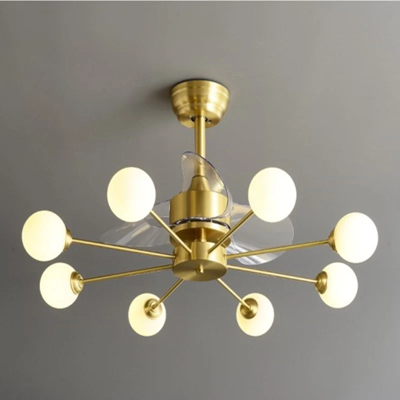 Éclairage semi-encastré en forme de boule de verre opalin de 34 po de largeur, ventilateur de plafond télécommandé en lait...