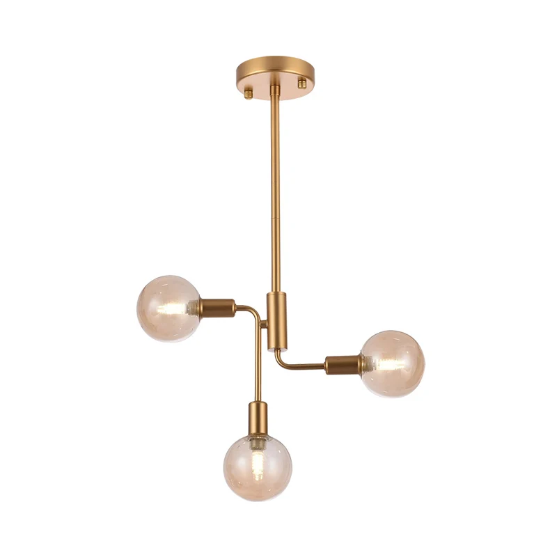 Éclairage semi-encastré moléculaire simple en verre cognac 3 lumières plafonnier semi-encastré pour couloir en or Clearhalo