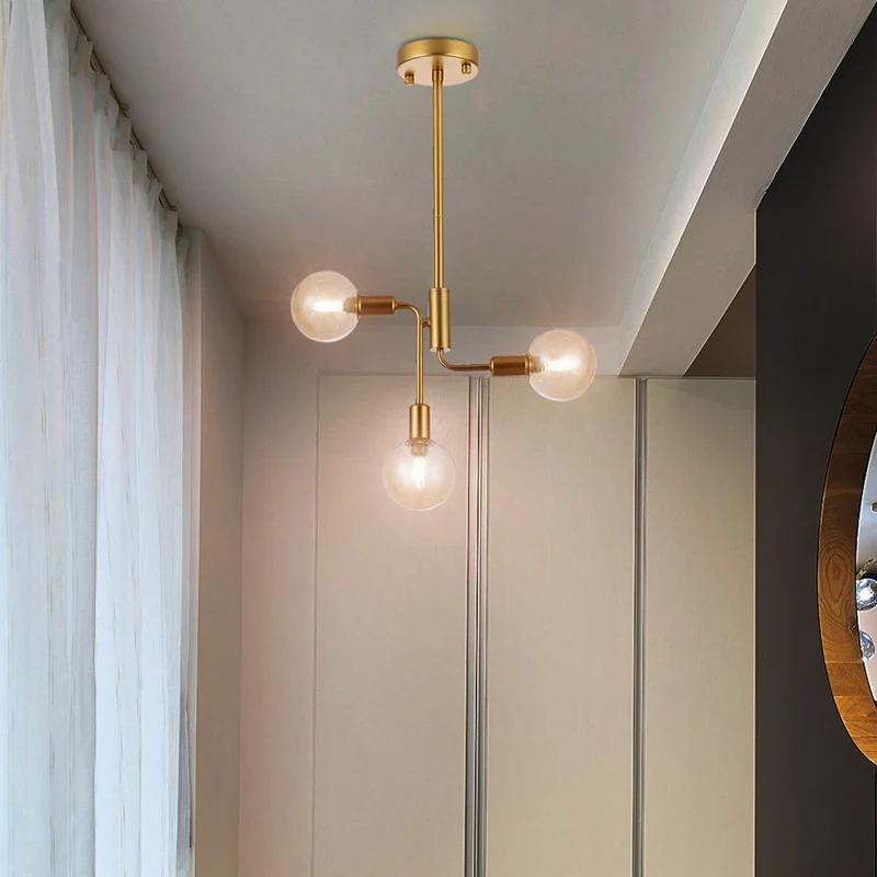 Éclairage semi-encastré moléculaire simple en verre cognac 3 lumières plafonnier semi-encastré pour couloir en or Clearhalo