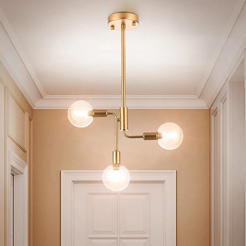 Éclairage semi-encastré moléculaire simple en verre cognac 3 lumières plafonnier semi-encastré pour couloir en or Clearhalo