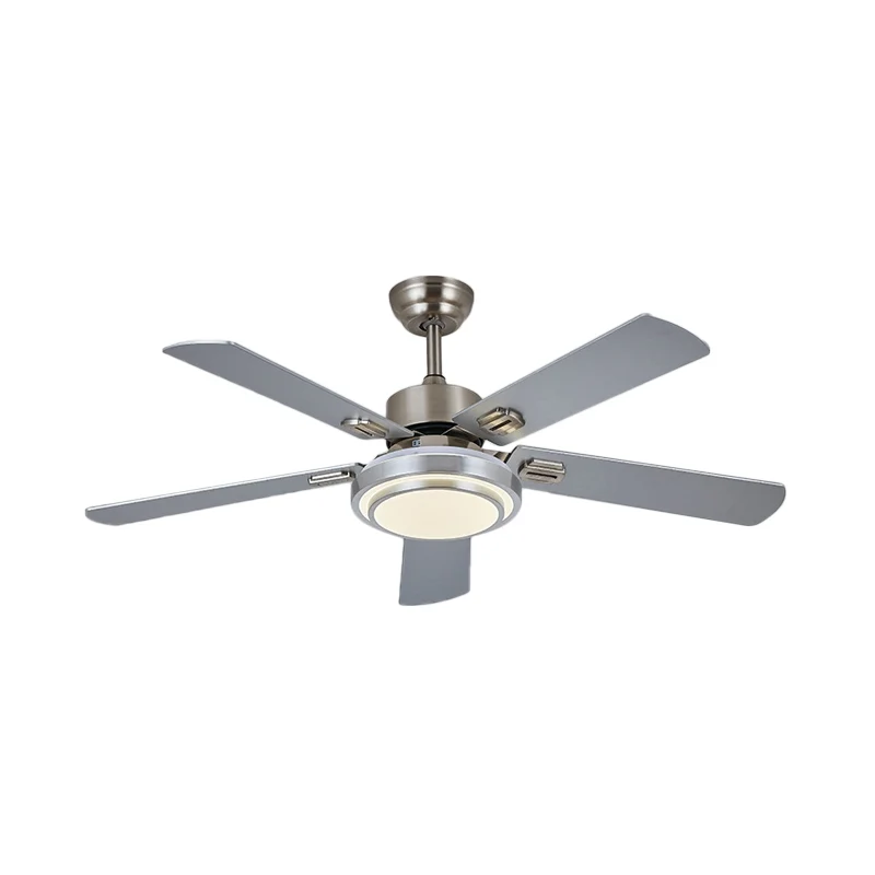 Éclairage semi-monté rond en nickel à 5 pales, luminaire classique en métal LED pour chambre à coucher, ventilateur suspen...