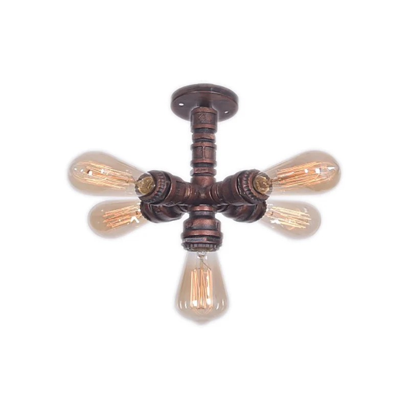 Éclairage semi-monté Spoutnik en cuivre avec conduite d'eau, plafonnier de chambre à coucher en fer forgé à 5 ampoules Cle...