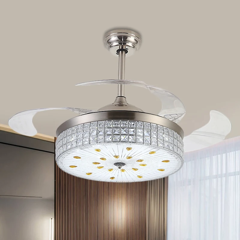 Éclairage semi-monté en verre givré, luminaire suspendu moderniste à LED de 19 po avec décoration en cristal chromé, 4 pal...