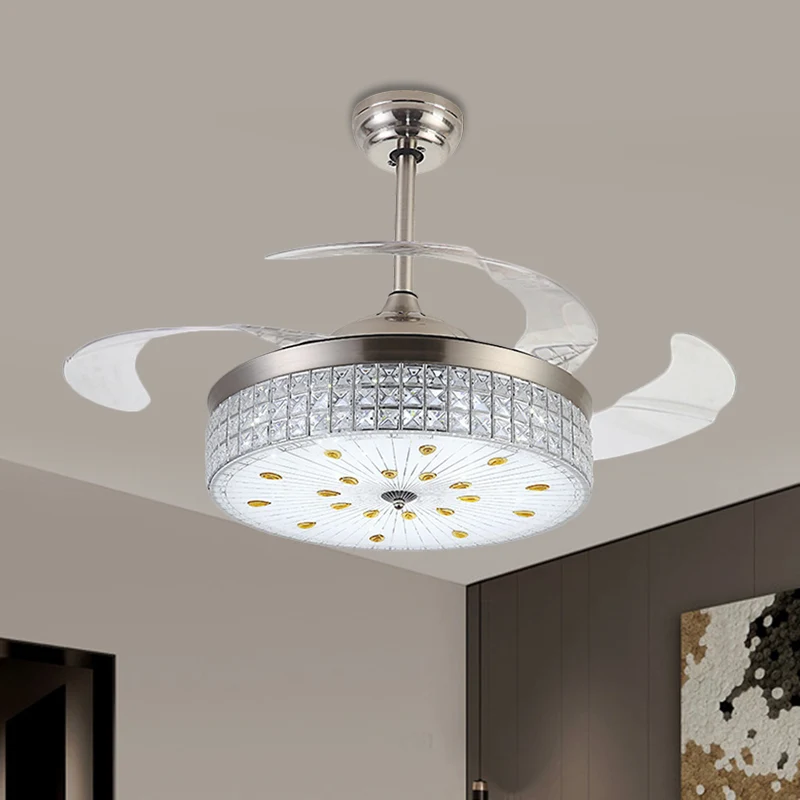 Éclairage semi-monté en verre givré, luminaire suspendu moderniste à LED de 19 po avec décoration en cristal chromé, 4 pal...