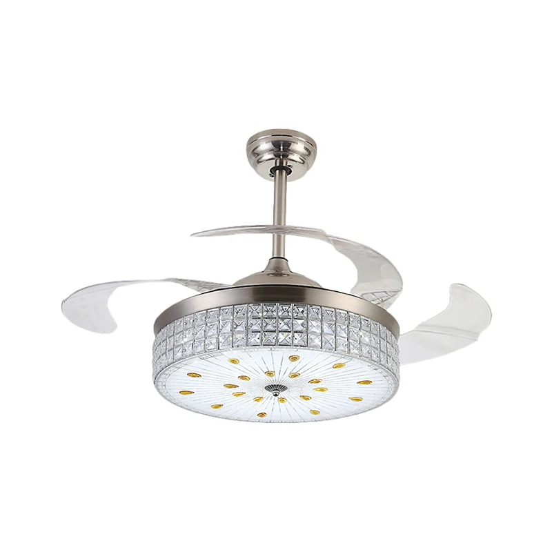 Éclairage semi-monté en verre givré, luminaire suspendu moderniste à LED de 19 po avec décoration en cristal chromé, 4 pal...