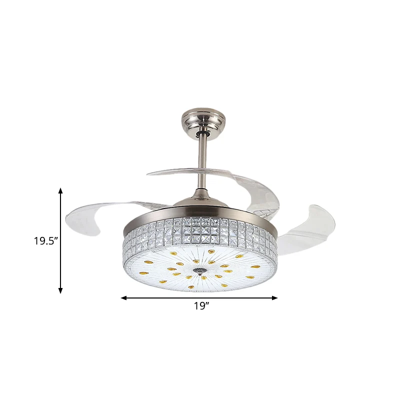 Éclairage semi-monté en verre givré, luminaire suspendu moderniste à LED de 19 po avec décoration en cristal chromé, 4 pal...