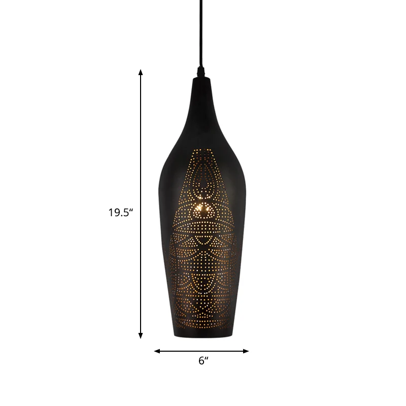 Éclairage suspendu sculpté Lampe à suspension de plafond décorative en métal à 1 ampoule en noir Clearhalo