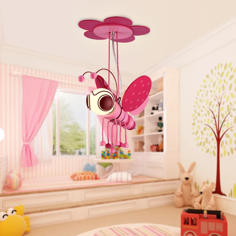 Éclairage à suspension en forme d'abeille de style enfant Plafonnier suspendu métallique à 1 lumière pour chambre d'enfant...