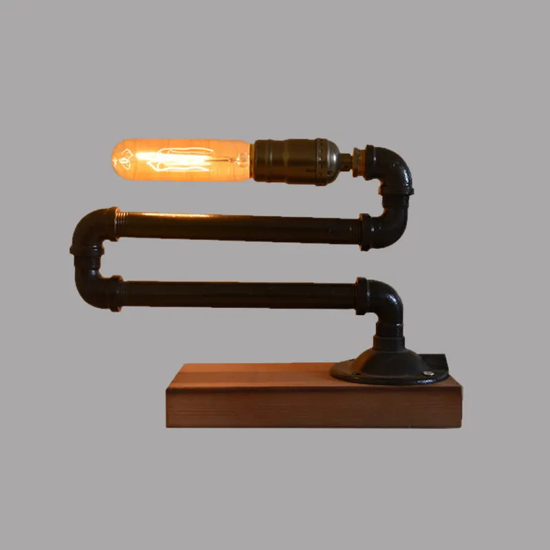 Éclairage de table à 1 ampoule avec base en bois, lampe de table sur pied en métal noir de style ferme Clearhalo