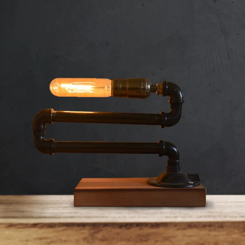 Éclairage de table à 1 ampoule avec base en bois, lampe de table sur pied en métal noir de style ferme Clearhalo