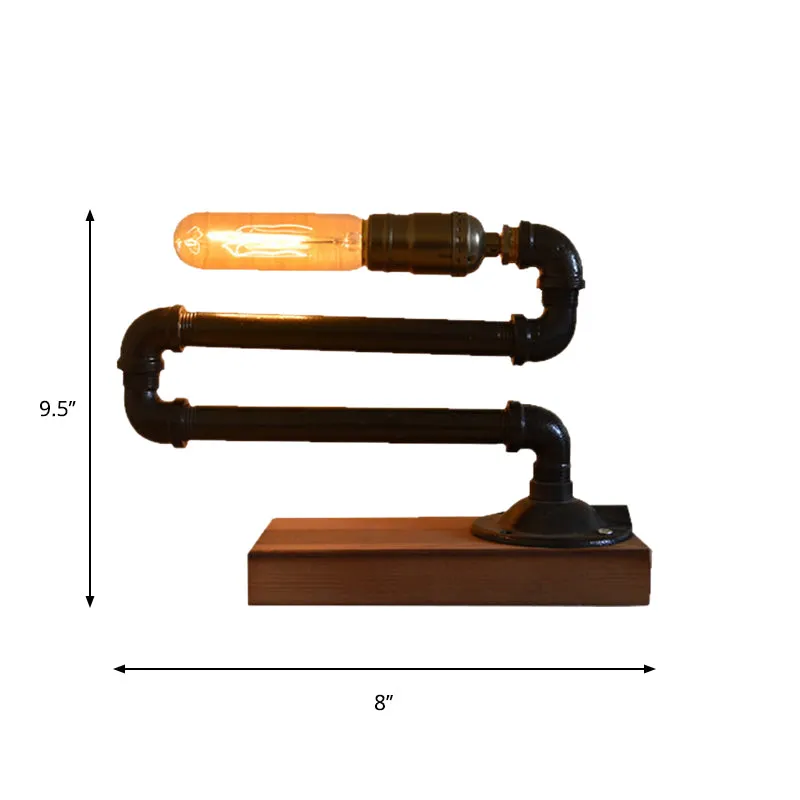 Éclairage de table à 1 ampoule avec base en bois, lampe de table sur pied en métal noir de style ferme Clearhalo
