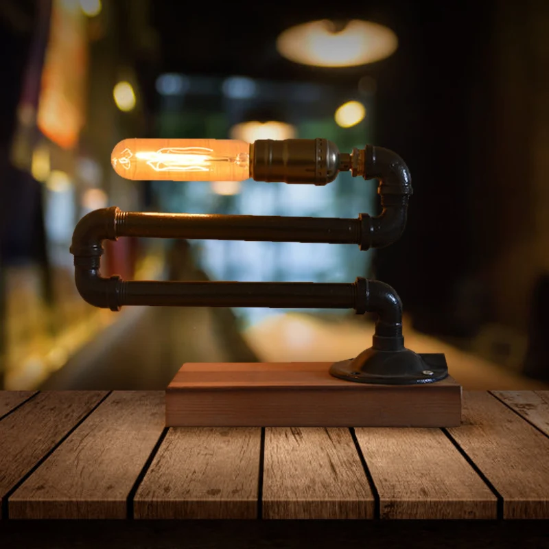 Éclairage de table à 1 ampoule avec base en bois, lampe de table sur pied en métal noir de style ferme Clearhalo