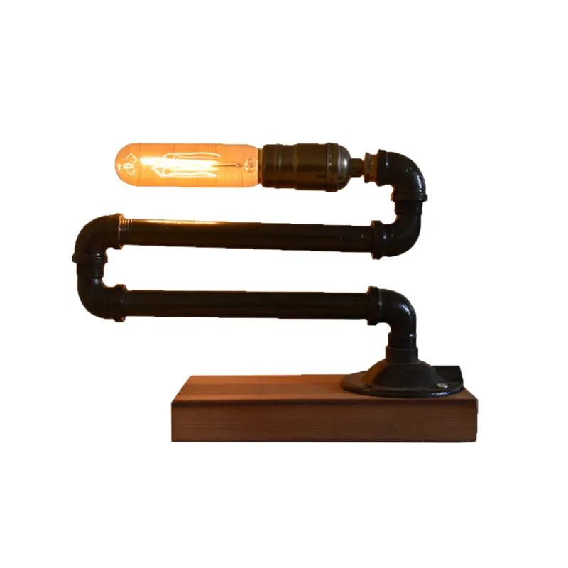 Éclairage de table à 1 ampoule avec base en bois, lampe de table sur pied en métal noir de style ferme Clearhalo