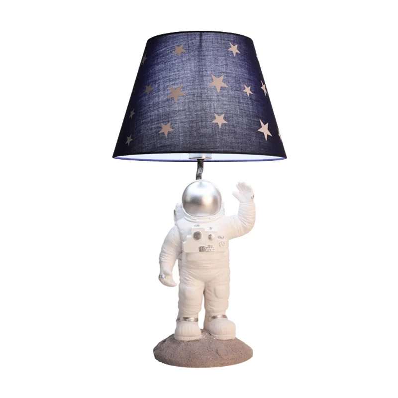 Éclairage de Table d'astronaute de dessin animé, lampe de chevet simple en résine avec abat-jour en tissu à motifs d'étoil...