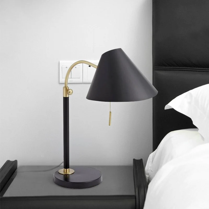 Éclairage de Table en fer évasé, lampe de lecture Simple à 1 ampoule, finition noire, avec chaîne de traction, pour salle...