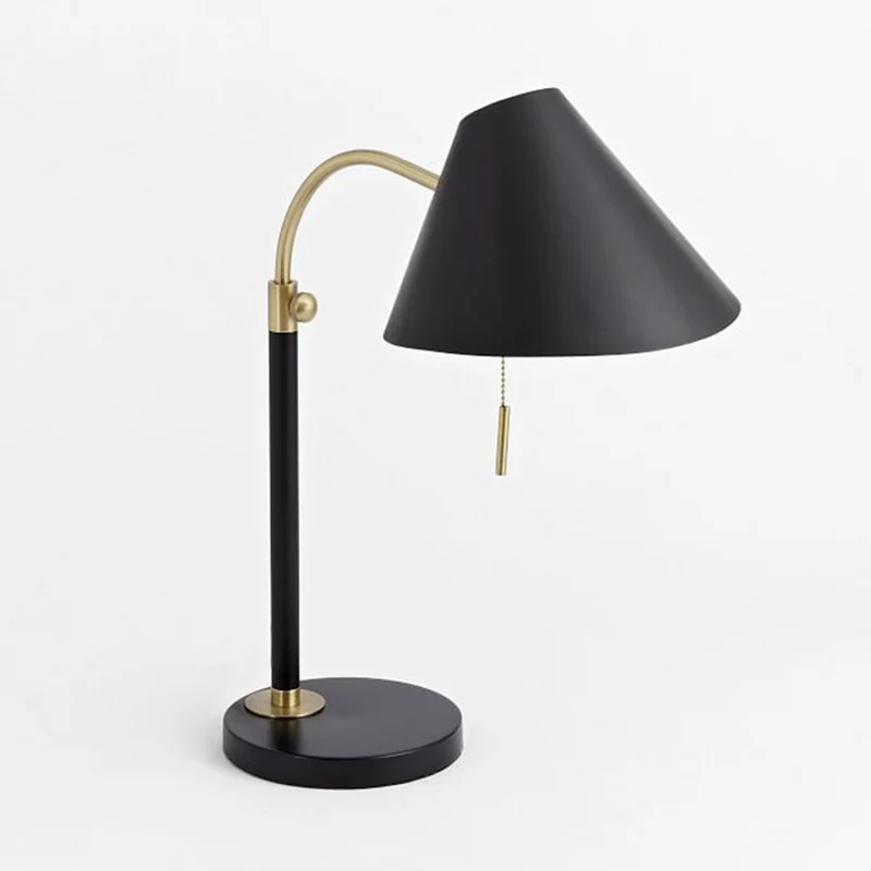 Éclairage de Table en fer évasé, lampe de lecture Simple à 1 ampoule, finition noire, avec chaîne de traction, pour salle...