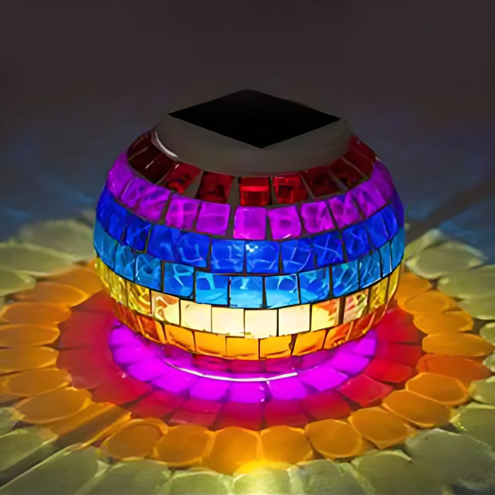 Éclairage de Table Globe en mosaïque, abat-jour en verre teinté, luminaire solaire décoratif pour chevet Clearhalo
