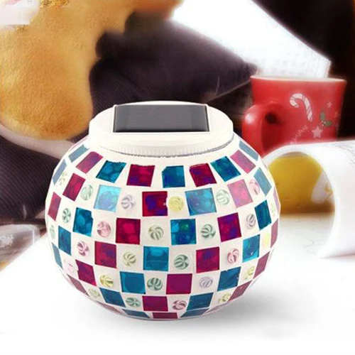 Éclairage de Table Globe en mosaïque, abat-jour en verre teinté, luminaire solaire décoratif pour chevet Clearhalo