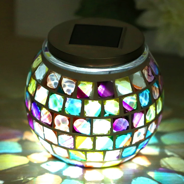 Éclairage de Table Globe en mosaïque, abat-jour en verre teinté, luminaire solaire décoratif pour chevet Clearhalo