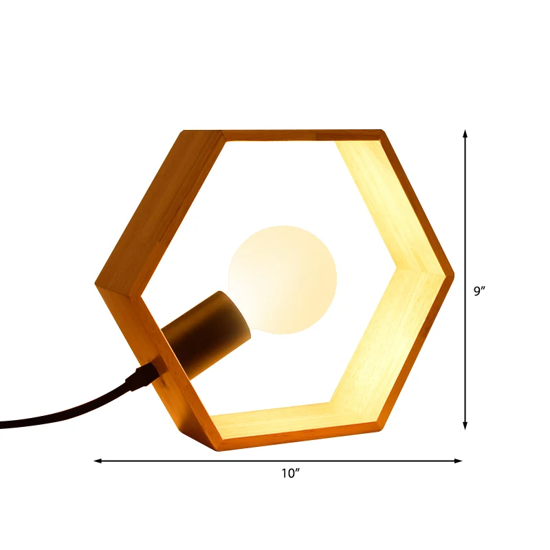 Éclairage de table hexagonal à 1 lumière avec abat-jour en bois de style lodge, lampe sur pied pour chevet Clearhalo