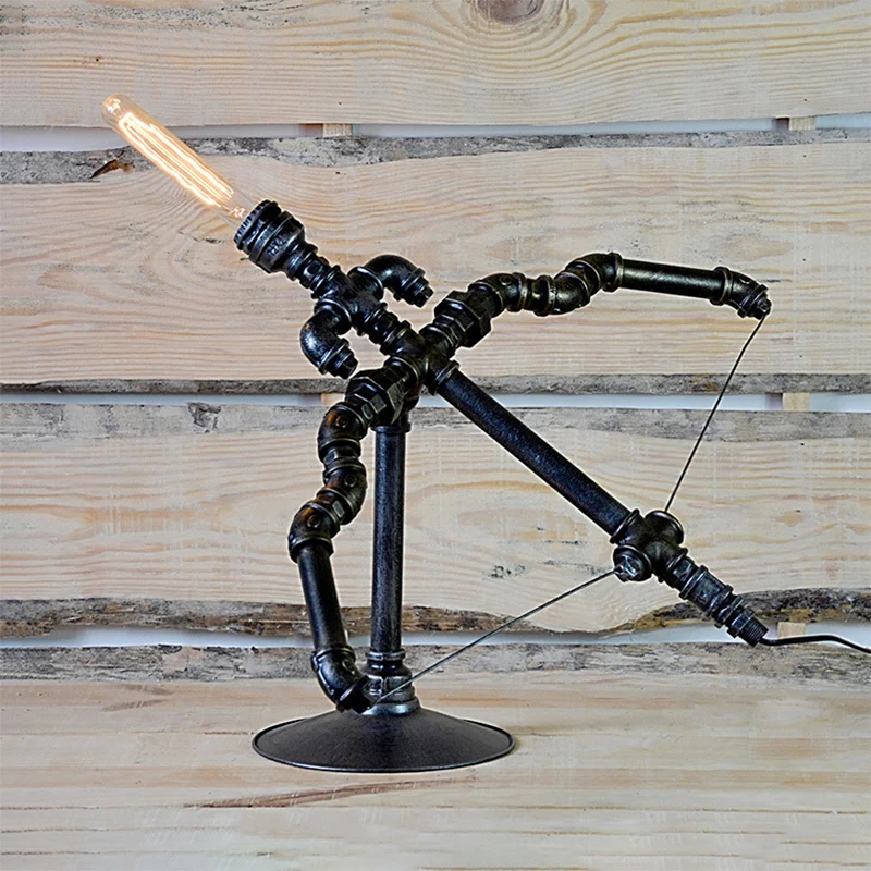 Éclairage de table en métal à 1 lumière, lampe de table de restaurant avec arc et flèche noirs de style vintage avec desig...