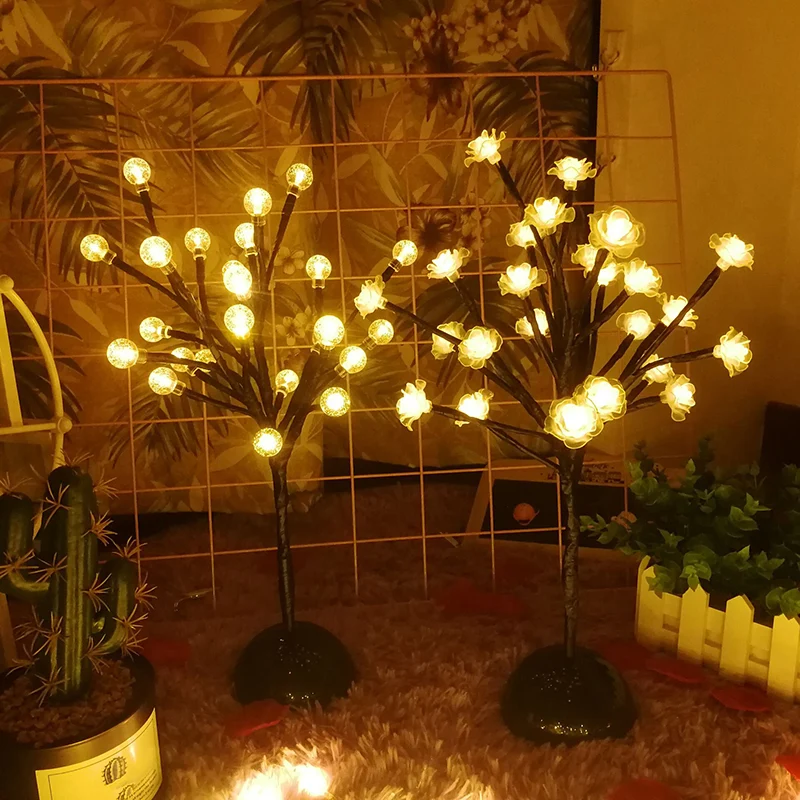 Éclairage de table à piles en forme d'arbre, décoration artistique, lampe de chevet LED en plastique pour chambre à couche...