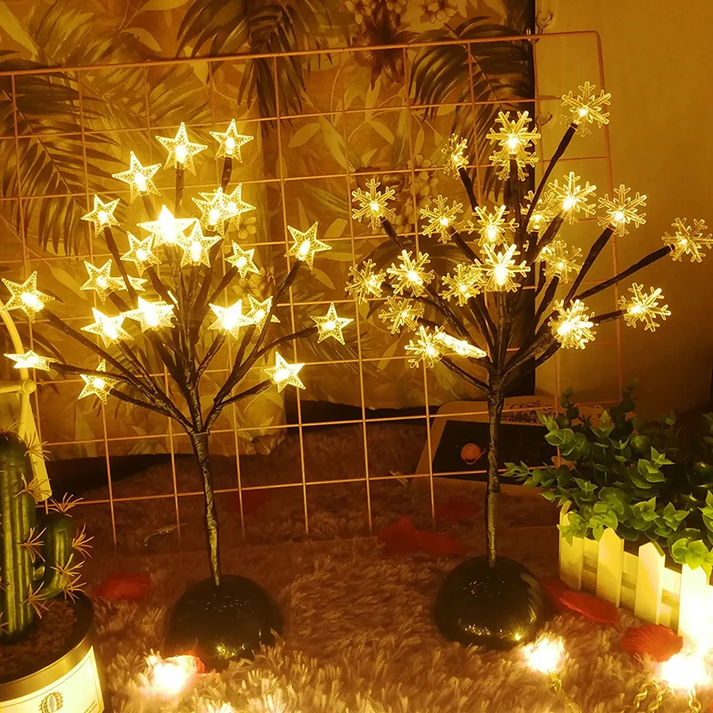 Éclairage de table à piles en forme d'arbre, décoration artistique, lampe de chevet LED en plastique pour chambre à couche...
