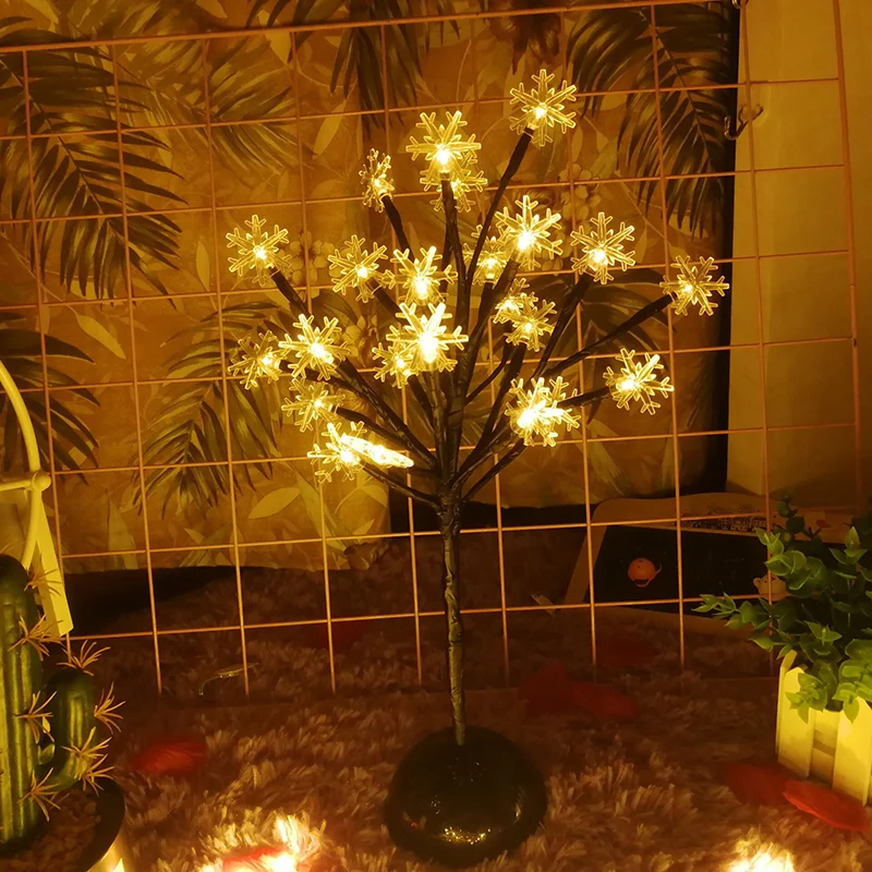 Éclairage de table à piles en forme d'arbre, décoration artistique, lampe de chevet LED en plastique pour chambre à couche...