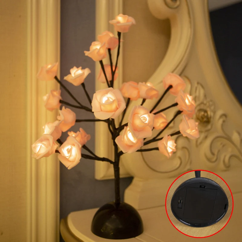 Éclairage de table à piles en forme d'arbre, décoration artistique, lampe de chevet LED en plastique pour chambre à couche...