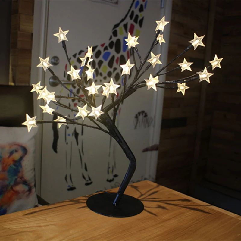 Éclairage de Table USB en forme d'arbre, lampe de chevet LED moderne en métal noir pour chambre de filles Clearhalo