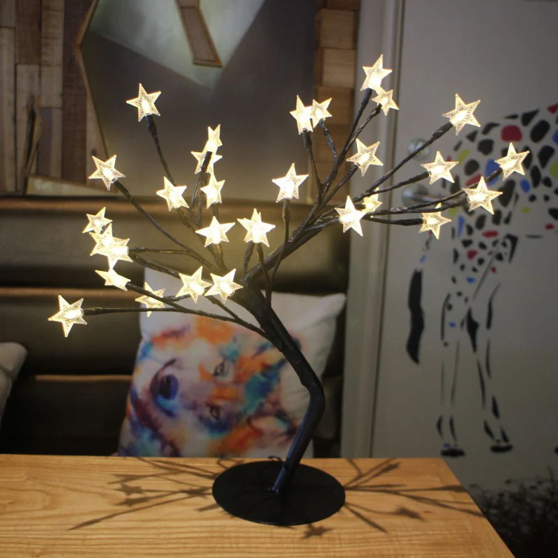 Éclairage de Table USB en forme d'arbre, lampe de chevet LED moderne en métal noir pour chambre de filles Clearhalo