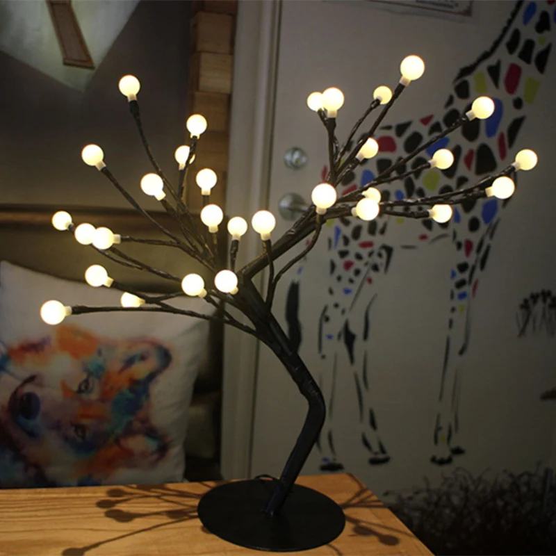 Éclairage de Table USB en forme d'arbre, lampe de chevet LED moderne en métal noir pour chambre de filles Clearhalo