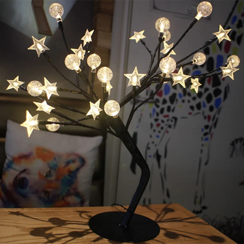 Éclairage de Table USB en forme d'arbre, lampe de chevet LED moderne en métal noir pour chambre de filles Clearhalo