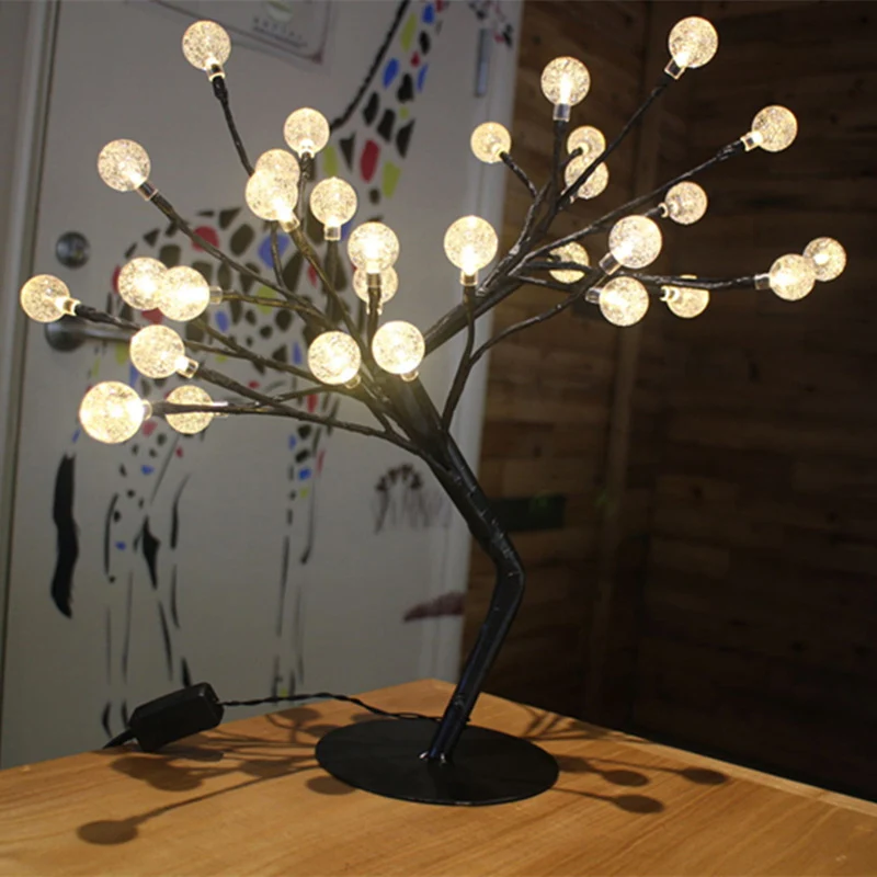 Éclairage de Table USB en forme d'arbre, lampe de chevet LED moderne en métal noir pour chambre de filles Clearhalo
