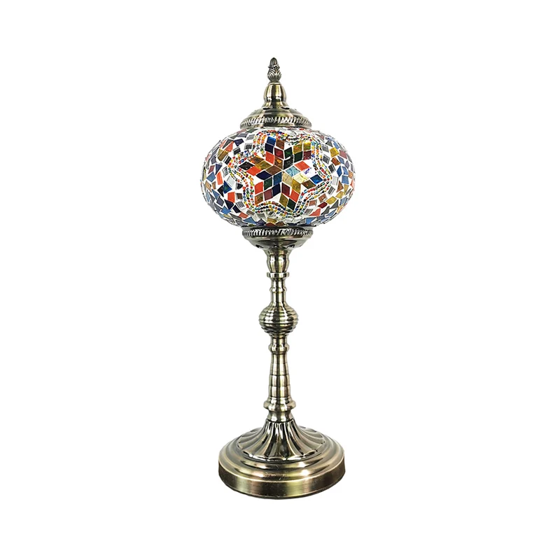 Éclairage de tâche sphérique en bronze, vitrail marocain, lampe de table à 1 lumière pour restaurant Clearhalo