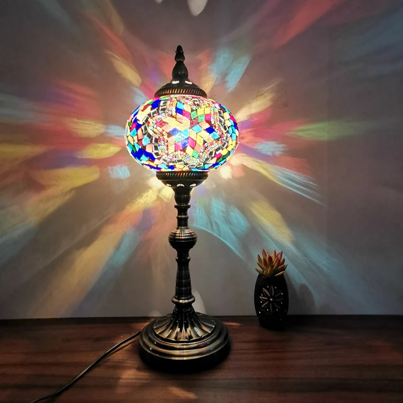 Éclairage de tâche sphérique en bronze, vitrail marocain, lampe de table à 1 lumière pour restaurant Clearhalo