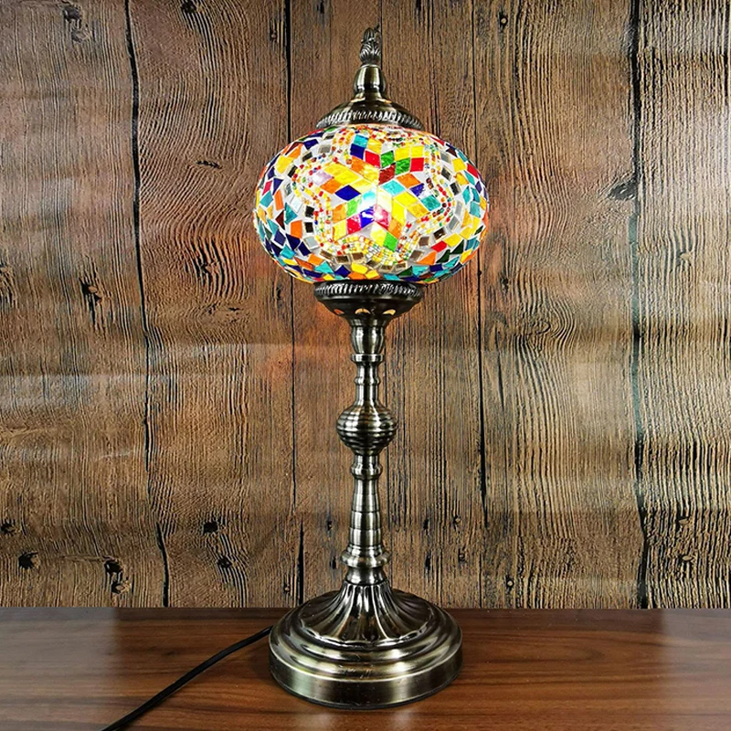 Éclairage de tâche sphérique en bronze, vitrail marocain, lampe de table à 1 lumière pour restaurant Clearhalo