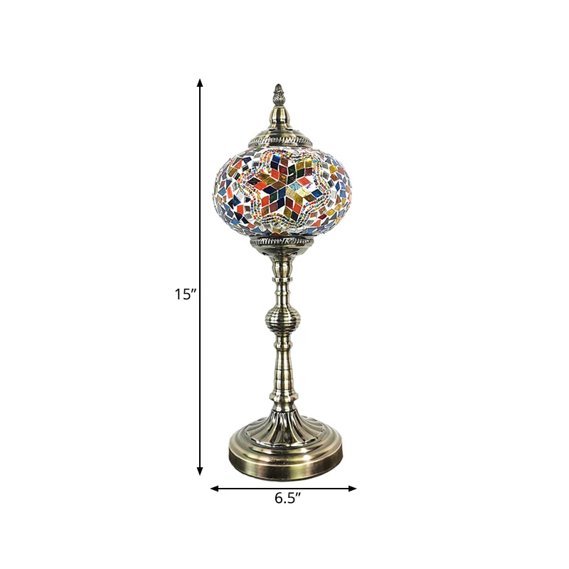 Éclairage de tâche sphérique en bronze, vitrail marocain, lampe de table à 1 lumière pour restaurant Clearhalo