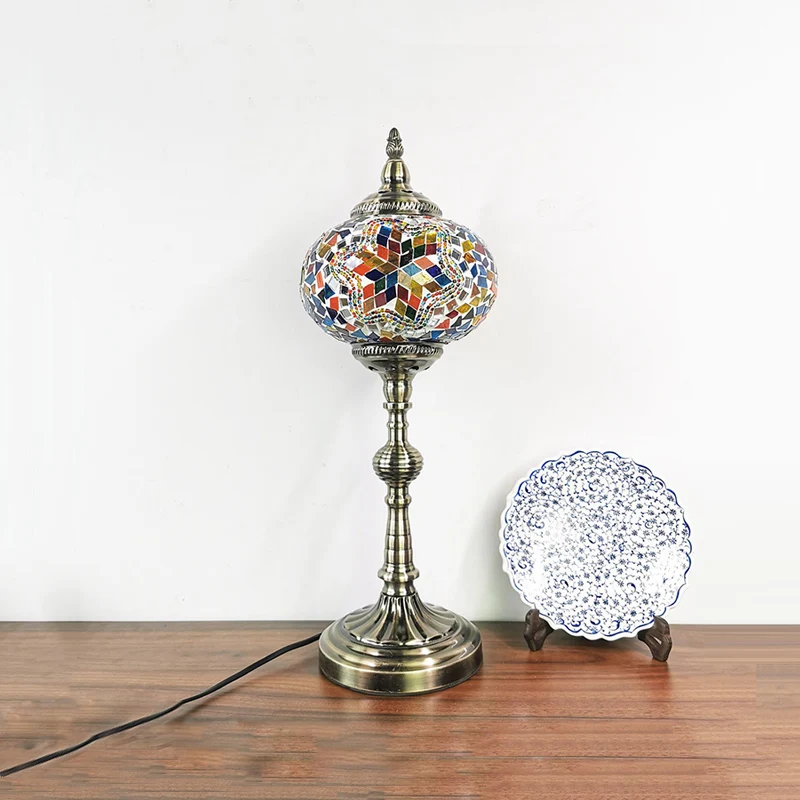 Éclairage de tâche sphérique en bronze, vitrail marocain, lampe de table à 1 lumière pour restaurant Clearhalo