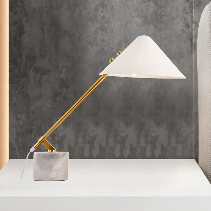 Éclairage de travail conique Modernisme Petite lampe de bureau en métal à 1 tête en blanc avec base en marbre Clearhalo