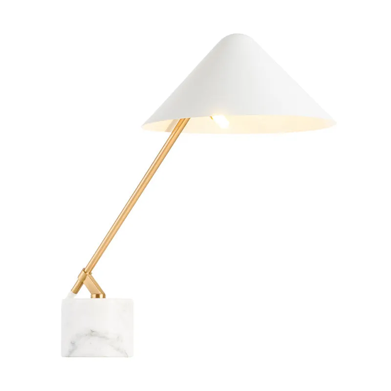 Éclairage de travail conique Modernisme Petite lampe de bureau en métal à 1 tête en blanc avec base en marbre Clearhalo
