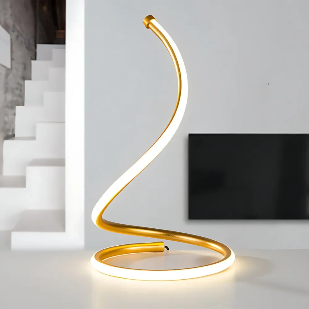 Éclairage de travail incurvé Lampe de table de nuit LED en acrylique minimaliste en or/argent, lumière blanche/chaude Clea...