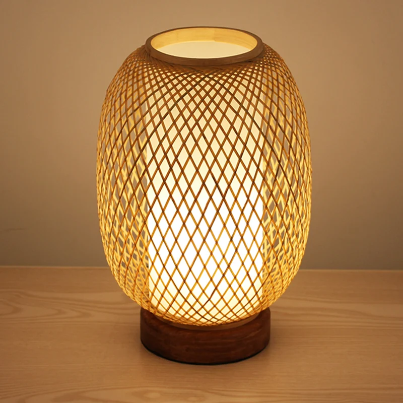 Éclairage de travail japonais travaillé à la main, petite lampe de bureau en bambou à 1 tête en bois pour chevet Clearhalo