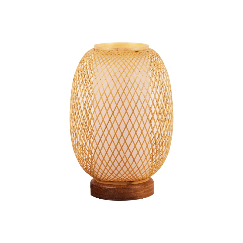 Éclairage de travail japonais travaillé à la main, petite lampe de bureau en bambou à 1 tête en bois pour chevet Clearhalo