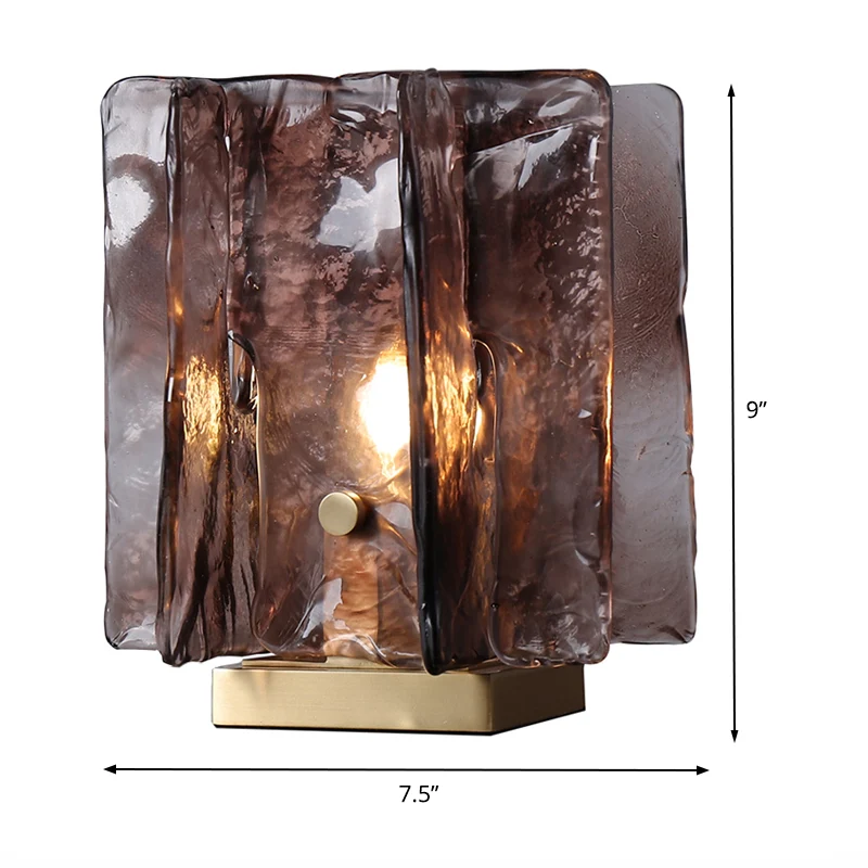 Éclairage de travail ombragé moderniste Lampe de table de chevet à 1 tête en verre marron en laiton avec base en métal Cle...