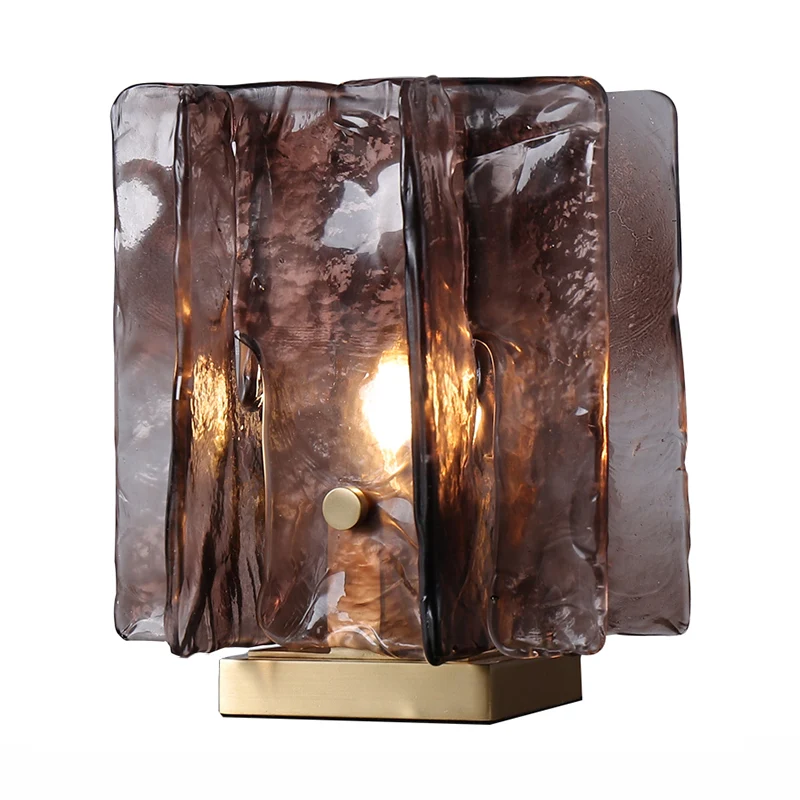 Éclairage de travail ombragé moderniste Lampe de table de chevet à 1 tête en verre marron en laiton avec base en métal Cle...