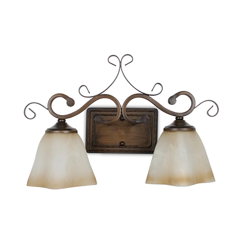 Éclairage de vanité en verre givré évasé, lampe murale traditionnelle à 2 lumières pour salle de bain en beige Clearhalo