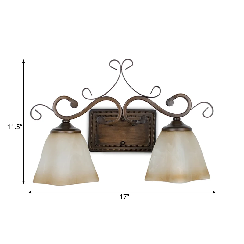 Éclairage de vanité en verre givré évasé, lampe murale traditionnelle à 2 lumières pour salle de bain en beige Clearhalo