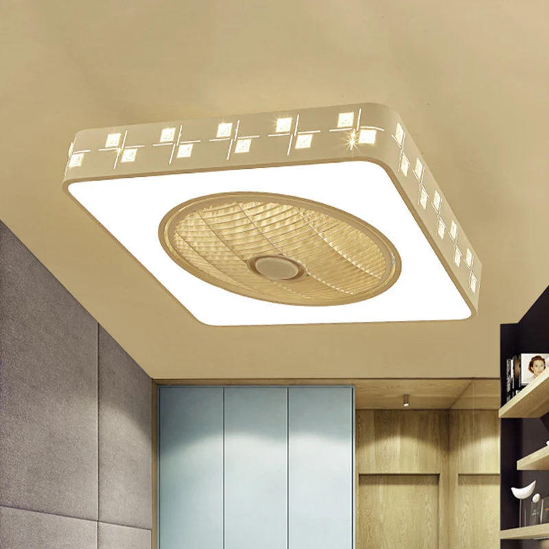 Éclairage de ventilateur suspendu carré minimaliste, luminaire semi-encastré en métal à LED de 21,5 po de largeur en blanc...